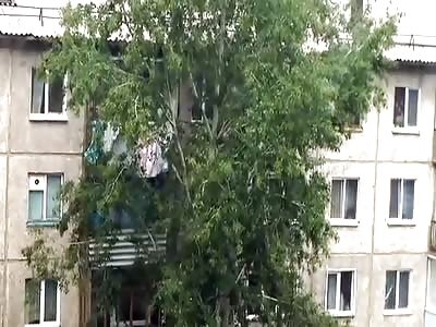 The girl fell from the fifth floor