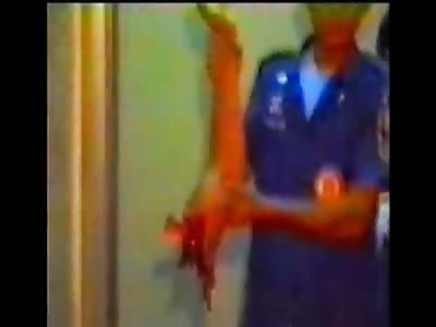 man crushed on top of elevator