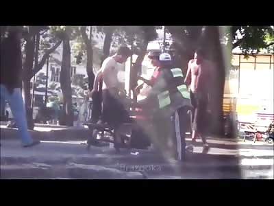 BRUTAL - Brazilian Homeless COWARDS headstomp and KTFO rival on streets. (w/ slow motion)