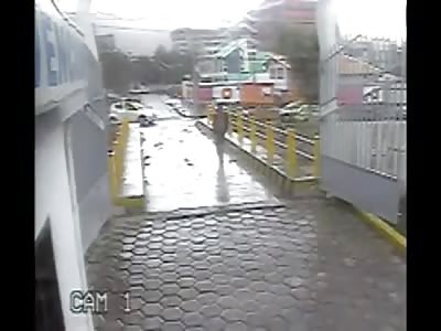 the arrival of the river almost takes a car in Bolivia
