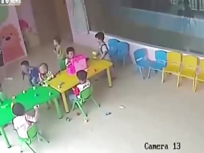 NURSERY WORKER KICKING TODDLER BEFORE LEAVING HIM TO FALL OUT OF THIRD FLOOR WINDOW