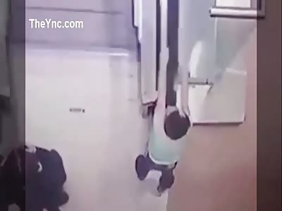 Girl 5 years old falling from Escalator. 