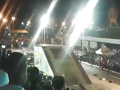 Announcer trampled to death by flying motorcycle